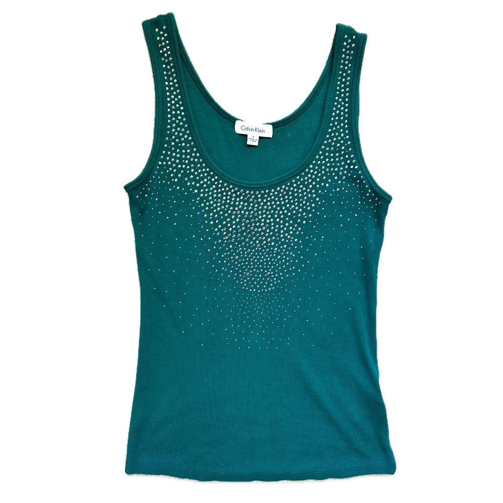 Calvin Klein Teal Green Embellished Fitted Tank Top size small